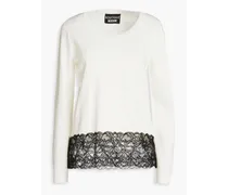 Chantilly lace-paneled stretch-knit sweater - White