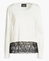 Moschino Chantilly lace-paneled stretch-knit sweater - White White