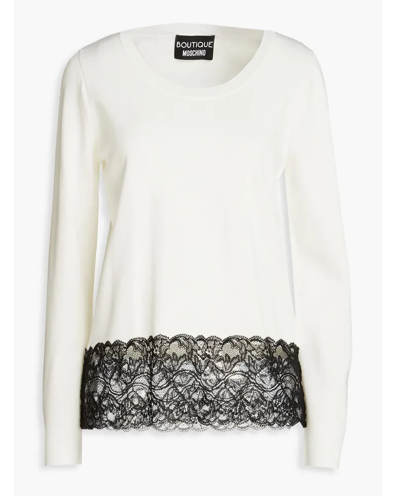 Moschino Chantilly lace-paneled stretch-knit sweater - White White