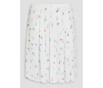 Pleated printed crepon skirt - White