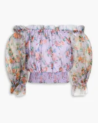 Alice + Olivia Alice Olivia - Caprina off-the-shoulder smocked floral-print silk-organza top - Purple Purple