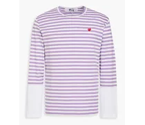 Appliquéd striped cotton-jersey T-shirt - Purple