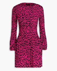 Maje Leopard-print plissé-woven mini dress - Pink Pink