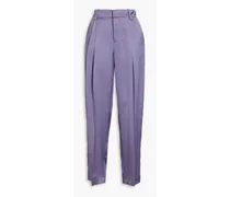 Pleated satin straight-leg pants - Purple
