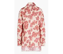 Cutout floral-print taffeta shirt - Pink