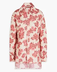 EMILIA WICKSTEAD Cutout floral-print taffeta shirt - Pink Pink