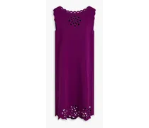 Broderie anglaise-trimmed knitted mini dress - Purple