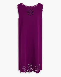 Oscar de la Renta Broderie anglaise-trimmed knitted mini dress - Purple Purple