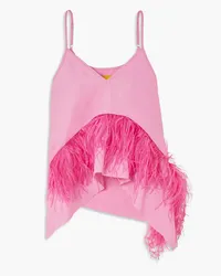 Marques ' Almeida Feather-trimmed crepe top - Pink Pink