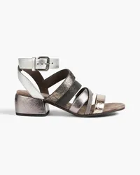 Brunello Cucinelli Bead-embellished metallic leather sandals - Metallic Metallic