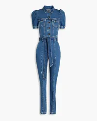 Retrofête Belted distressed denim jumpsuit - Blue Blue