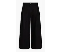 Cropped cotton and linen-blend twill wide leg pants - Black