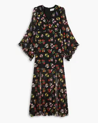 Saloni Venyx Poppy floral-print silk-chiffon maxi dress - Black Black