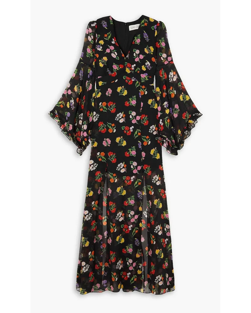 Saloni Venyx Poppy floral-print silk-chiffon maxi dress - Black Black