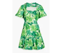 Marguerita cutout floral-print linen-blend mini dress - Green