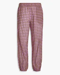 Tory Burch Printed cotton-voile tapered pants - Purple Purple