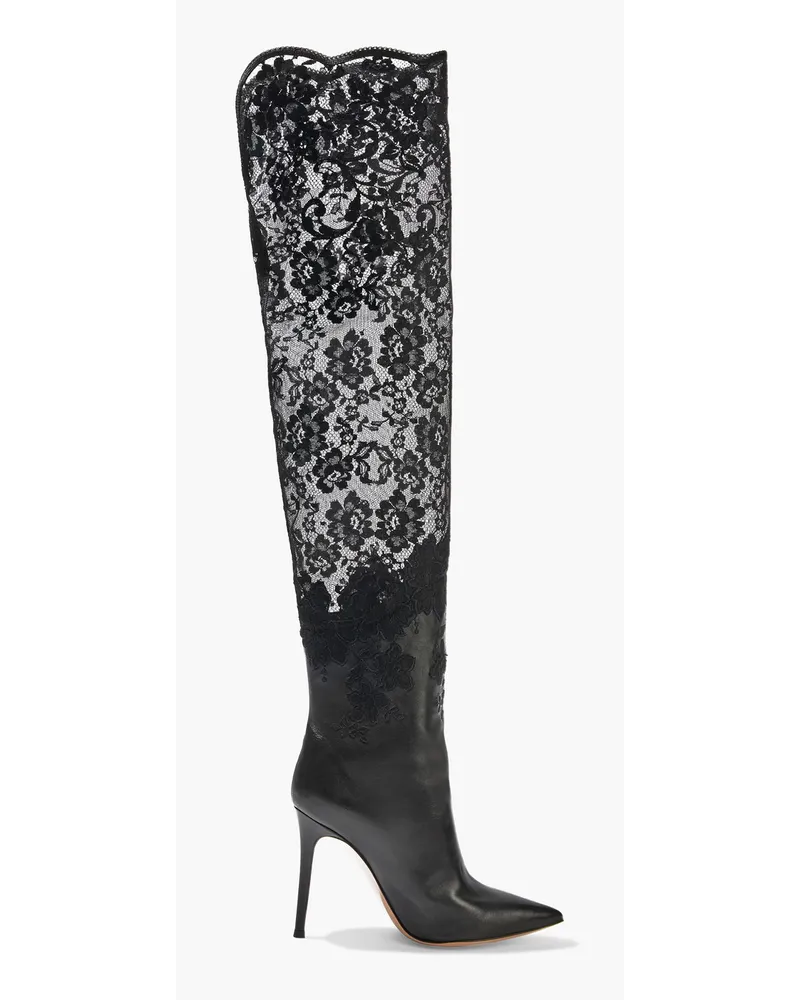 Gianvito Rossi Debrah lace and leather over-the-knee boots - Black Black