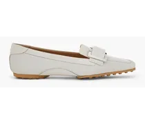 Embellished smooth and patent-leather loafers - Gray