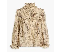 Ruffled printed silk and wool-blend blouse - Neutral