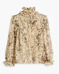 Etro Ruffled printed silk and wool-blend blouse - Neutral Neutral