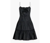 Appliquéd tiered taffeta mini dress - Black