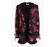 Ruffled floral-print crepe de chine mini dress - Black