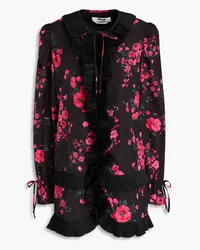 MSGM Ruffled floral-print crepe de chine mini dress - Black Black