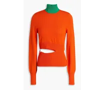 Cutout two-tone wool-blend turtleneck sweater - Orange