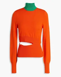 Victoria Beckham Cutout two-tone wool-blend turtleneck sweater - Orange Orange