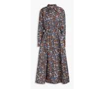 Eleanor floral-print silk-twill midi dress - Blue