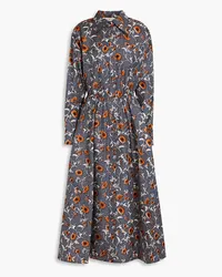 Tory Burch Eleanor floral-print silk-twill midi dress - Blue Blue