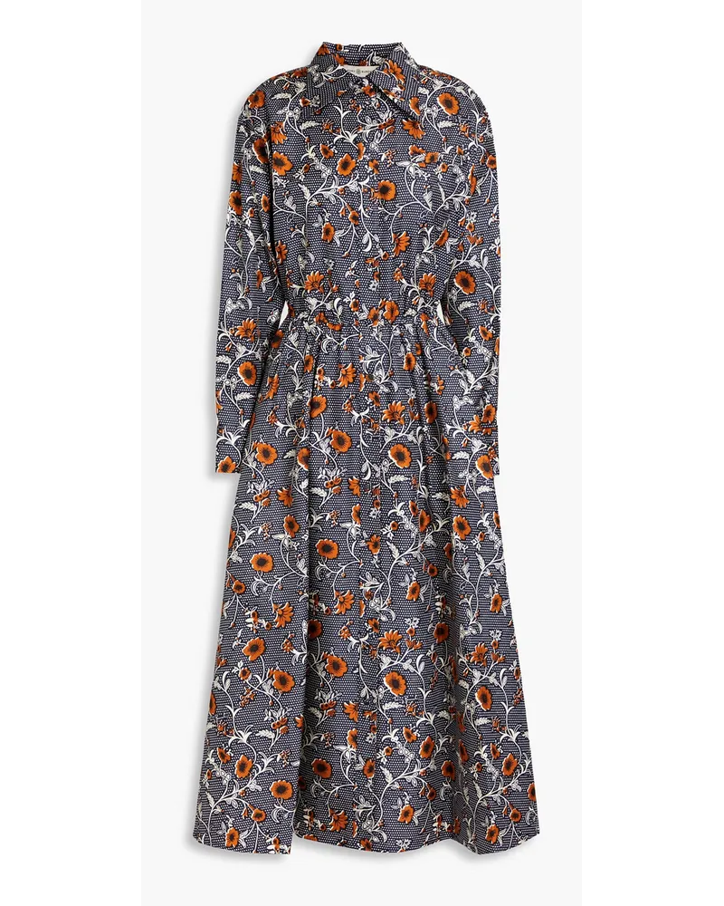 Tory Burch Eleanor floral-print silk-twill midi dress - Blue Blue