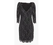 Anya chiffon-trimmed metallic corded lace mini dress - Black