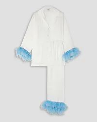 SLEEPER Feather-trimmed twill pajama set - White White