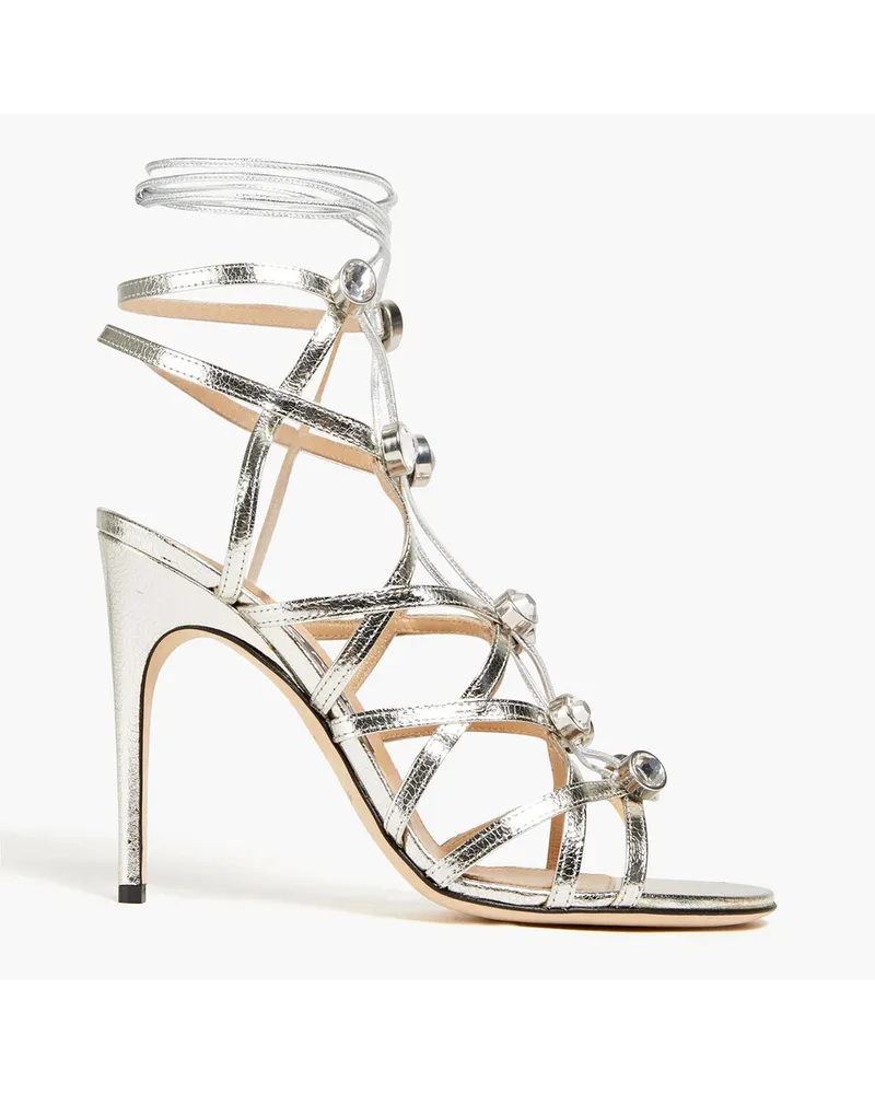 Sergio Rossi Crystal-embellished metallic cracked-leather sandals - Metallic Metallic