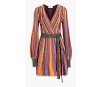 Marsha wrap-effect metallic striped knitted mini dress - Orange