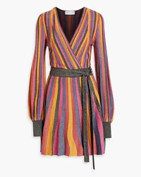 Rebecca Vallance Marsha wrap-effect metallic striped knitted mini dress - Orange Orange