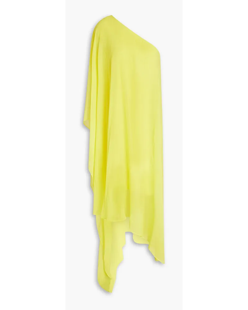 Halston One-shoulder asymmetric draped georgette midi dress - Yellow Yellow