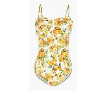 Pauline cutout floral-print swimsuit - Yellow