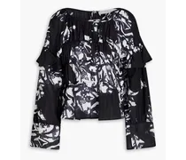 Hilta ruffled printed ramie blouse - Black