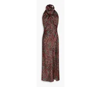 Aline snake-print silk-satin halterneck midi dress - Red