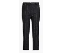 Striped wool-blend flannel tapered pants - Gray