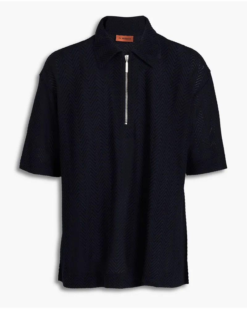 Missoni Crochet-knit cotton-blend half-zip polo shirt - Blue Blue