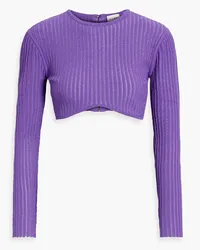 Hervé Léger Cropped ribbed-knit top - Purple Purple