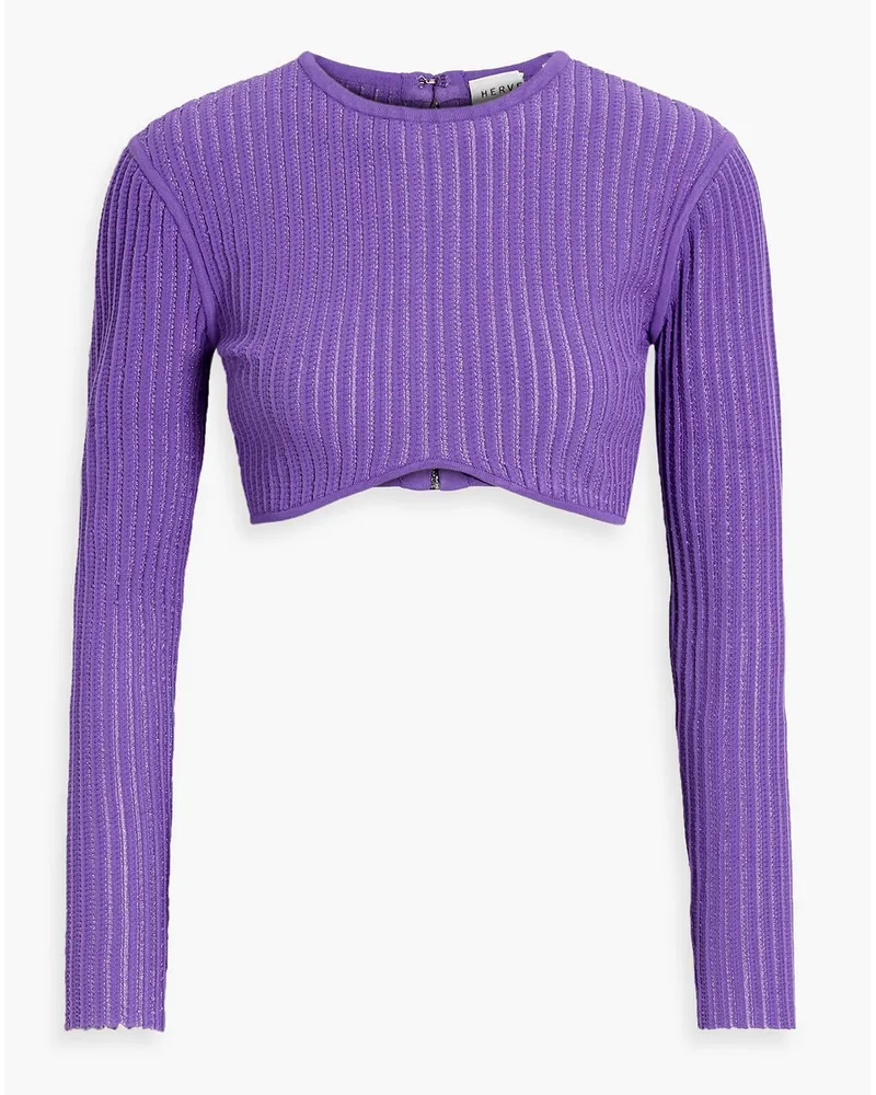 Cropped ribbed-knit top - Purple