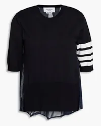 Thom Browne Striped tulle-paneled silk blend top - Blue Blue