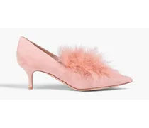 Feather-embellished suede pumps - Pink