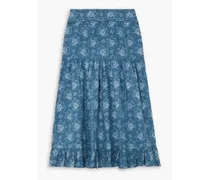 Natasha tiered floral-print cotton-poplin midi skirt - Blue