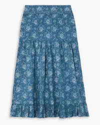 BATSHEVA Natasha tiered floral-print cotton-poplin midi skirt - Blue Blue