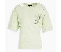 Cutout crystal-embellished cotton-jersey T-shirt - Green